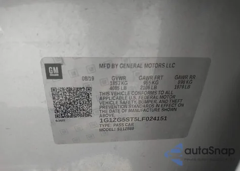 2020 Chevrolet Malibu Fwd Rs from USA, damaged, VIN 1G1ZG5ST5LF024151